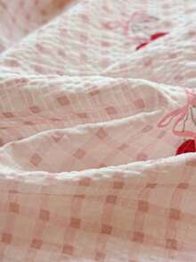 Comfortable Bedding Set, Red Cherry Bow Print, Light Pink Plaid Pattern, Includes 1*Duvet Cover+1/2*Pillowcases, 100% Polyester, With Tie And Zipper Design, Comfortable Touch, Soft Fabric, No Filling - Baby Pink - View 9