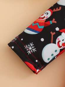 Cute Christmas Print Long Sleeve Bodysuit + Tulle Skirt + Headband 3 Pieces Set Outdoor Outfit - Red - View 4