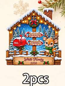 Custom Family Reindeer Christmas Ornament, Personalized 2-4 Names Winter Cabin Sign, Festive Holiday Style, Customized Christmas Wall Decor, Customizable Family Keepsake, Christmas Tree Hanging Decor, 2026 Holiday Gift, Candy Cane Name Tag, 2D Flat - Style D - View 10