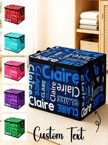 Customized Name Storage Box - Large Capacity Foldable Luggage, Suitable For Travel, Laundry Room | Non-Foldable Zipper Closure Storage Box, Can Print Name/Text, Suitable For Clothing, Bedding And Holiday Decorations, Underbed Storage - Multicolor - View 1