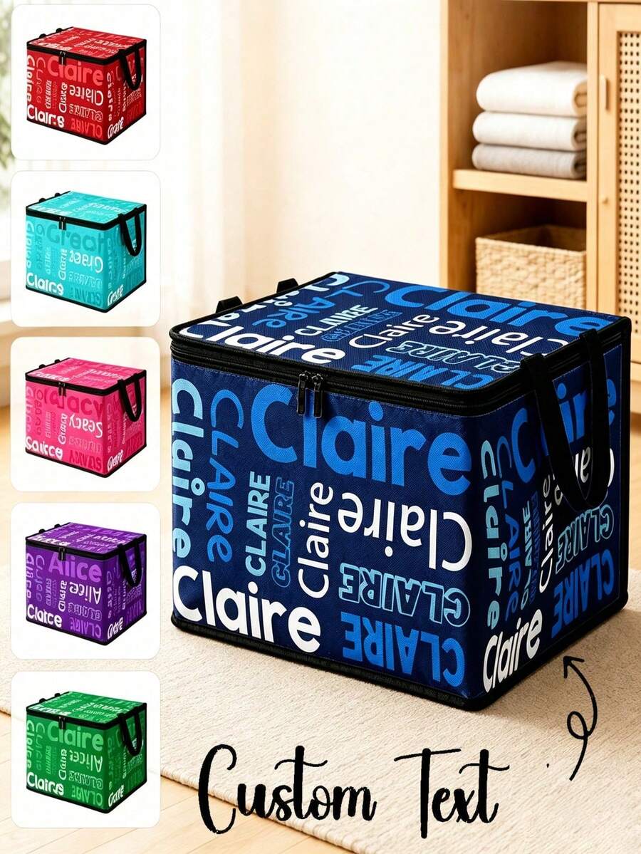 Customized Name Storage Box - Large Capacity Foldable Luggage, Suitable For Travel, Laundry Room | Non-Foldable Zipper Closure Storage Box, Can Print Name/Text, Suitable For Clothing, Bedding And Holiday Decorations, Underbed Storage - Multicolor - View 1