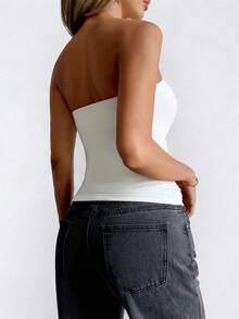 GLAMSKIN Women's Sexy Strapless Top, Summer/Autumn Casual Double-Layer Fitted Basic Camisole, Back To School Street Style Beach Vacation White - White - View 2