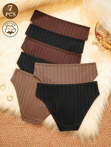 7 Pcs Cotton Ribbed Briefs Ladies Soft Panties Cozy Knickers Daily Wear Women's Underwear & Lingerie - Multicolor - View 4