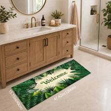 1pc Tropical Monstera Leaf Print Faux Cashmere Kitchen Mat, Absorbent Kitchen Rug, Long Runner Mat, Sink Front Mat, Suitable For Kitchen, Bathroom, Entryway, Hallway, Laundry Room And Home Decor - Multicolor - View 15