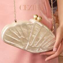 CEZIRA Fashionable Novel Design Acrylic Evening Clutch Bag For Women With Magnetic Closure And Long Chain Crossbody Strap, Suitable For Party, Banquet, Date, Wedding, Travel - White - View 4
