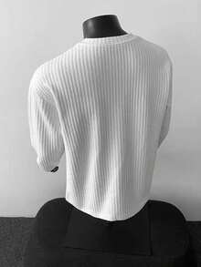 2026 Spring/Autumn New Cool Textured Crew Neck Long Sleeve T-Shirt Men Solid Color Inner Layer Loose Slimming Base Layer Top - White - View 4