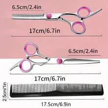 3pcs Hair Cutting Scissors Set, Stainless Steel Straight & Thinning Shears With Hair Comb, Professional Hairdressing Tools For Men Women Children Adults, Home & Salon Use - Pink - View 7