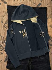 Women's American Street Style Hooded Zip-Up Sweatshirt, Y2K Letter Print Slim Fit Jacket - Teal Blue - View 4