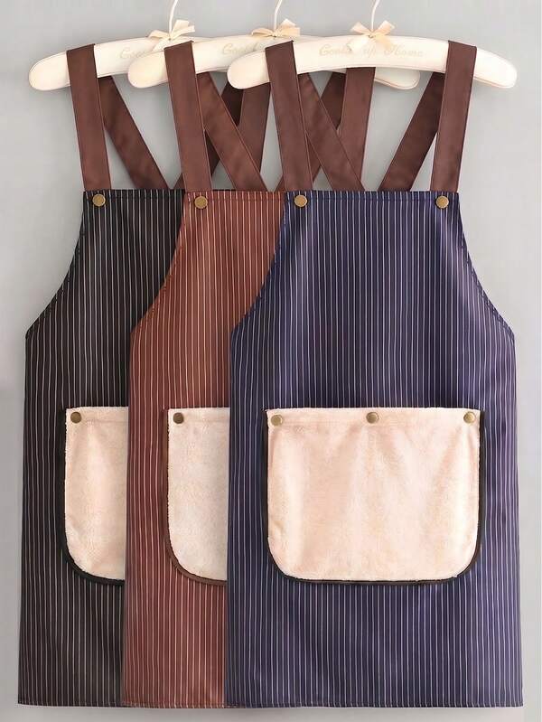 1pc Unisex Chef Apron With Detachable And Replaceable Striped Towel Design, Suitable For Home Cooking, Cleaning, Outdoor BBQ, Cafe, Pranks And Other Work Scenarios