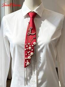ImmCharm Men's & Women's Fashion Personalized Neckties, 26 Alphabet Letter Ties With Gemstone Accents, Fashion Chain Tassel Bow Ties, Accessories For Casual, Outdoor, School Uniform, JK Workwear, Cosplay, Christmas, Halloween, Gift Choice - Red - View 8