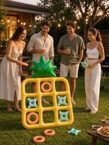 Inflatable Ring Toss Game Set, Reusable Portable Easy-To-Operate Giant Inflatable Pineapple Tic Tac Toe And Toss Game, Suitable For Beach Camping Garden Holiday Outdoor Fun Backyard Activities Party Back To School Gift, Fits Adults Teens Families 2-10 Players - Tic-tac-toe - View 7