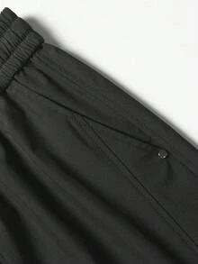 Blueprint Man 1pc Men's Black Wide Leg Long Pants, Elastic Waist With Adjustable Drawstring, Comfortable And Unrestricted, Side Pockets With Metal Rivet Detail, Solid Color Minimalist Style, Daily Commute, Casual Outings, Men's Long Pants - Black - View 10