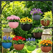 Plastic Woven Hanging Planter Basket Wall-Mounted Hanging Pot For Spider Plant, Pothos, Succulents, Thickened Resin For Balcony - New Model - View 1