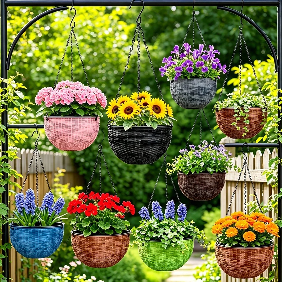Plastic Woven Hanging Planter Basket Wall-Mounted Hanging Pot For Spider Plant, Pothos, Succulents, Thickened Resin For Balcony - New Model - View 1