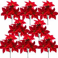 3 Packs Artificial Poinsettia Bushes – 11.5" Faux Red Poinsettia Bouquets With 7 Heads Each, Christmas Artificial Flowers For Holiday Tree, Table Centerpiece, Indoor Outdoor Decor, DIY Table Runner - Multicolor - View 10