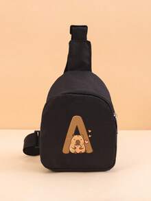 1PC Toddler Capybara A-Z Letter Print Chest Bag, Adjustable Shoulder Strap Zipper One Shoulder Crossbody Bag, Lightweight Cute Mini Bag, Suitable For Daily Outdoor Travel, Can Be Used As A Gift - Black - View 14
