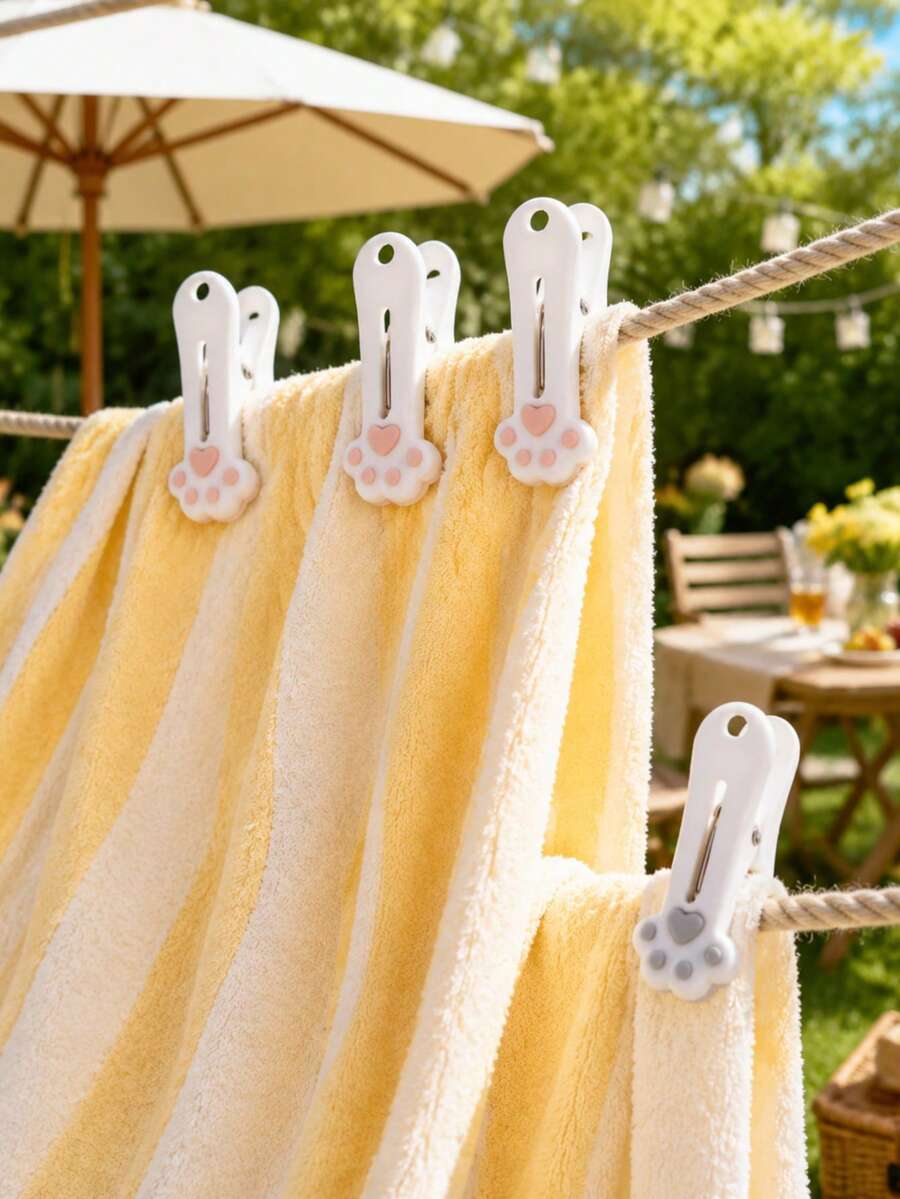 Cute Cat Paw Plastic Clips (12/24pcs/Pack), Multipurpose Towel Clips For Beach Chair, Blanket, Clothes, Hanging, Photo Display, Baby Shower Party Favors, Home Organization, Travel Essentials, Spring Picnic, Camping, Office, Dorm, Gift - View 1