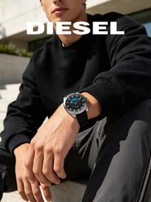 Diesel DZ1659 Men Sport Quartz Wrist Watch, Oversized Silver‑Grey Case Black Dial With Blue Accent Window, Date Function Daily‑Use Wristwatch For Men - Black - View 4