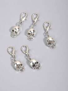 5pcs Gothic Vintage Skull Shoe Charms, Suitable For Boots, Halloween - Silver - View 3