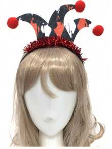 4pcs Poker Clown Accessory Set, Red & Black Plaid Long Socks, Clown Pointed Hat Headband, Poker Card Props, Halloween Cosplay Party Costume - Multicolor - View 9