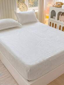 3件組純色天鵝絨床上用品套裝，1件床單 + 2件枕套，柔軟保暖冬季床單 - 白色 - 查看 8