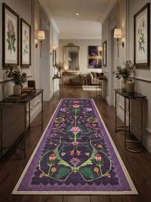 1PC Vintage Botanical Bird Totem Deep Purple Long Runner Rug, Bohemian Style Faux Cashmere Rectangular Symmetrical Floral Vine Washable Runner Mat, Suitable For Living Room, Hallway, Entryway Home Decor - Multicolor - View 6