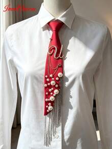 ImmCharm Men's & Women's Fashion Personalized Neckties, 26 Alphabet Letter Ties With Gemstone Accents, Fashion Chain Tassel Bow Ties, Accessories For Casual, Outdoor, School Uniform, JK Workwear, Cosplay, Christmas, Halloween, Gift Choice - Red - View 22