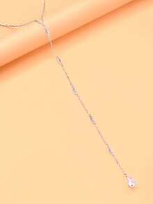 1件裝立方鋯石水滴背鏈新娘婚禮流蘇背飾飾品配件 - 銀色 - 查看 5