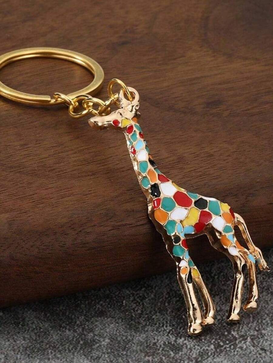 1 móc khóa hươu cao cổ phong cách Hàn Quốc sáng tạo nhiều màu sắc, phụ kiện treo túi dễ thương đa năng cho nam và nữ, mùa Thu/Đông - Nhiều màu - Xem 1
