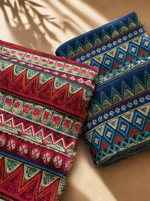 One Piece In A Bohemian Geometric Print Linen Blend, Featuring A Vintage Striped Diamond Pattern Woven Fabric With A Breathable Texture. Suitable For Casual Dresses, Skirts, Tablecloths, Throw Pillowcases, And Hand-Sewing Projects. - Multicolor - View 8