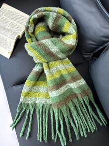 1pc Plaid Warm Decorative Tassel Scarf Suitable For Daily Use - Forest Green - View 2