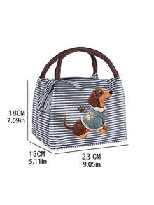 Cute Dachshund Striped Lunch Bag With Utensil Storage, 2D Flat Pattern, Portable Insulated Hot & Cold Lunch Bag, Handheld Lunch Bag, Multi-Functional Insulated Bag, Office Lunch Bag, Suitable For School, Picnic, Commute, Reusable, Waterproof Lunch Box, Back To School Essential, Unique Party Gift, Back To School Gift, New Job Gift, Birthday Gift - Multicolor - View 11