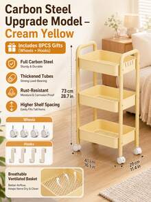 2/3/4/5layer Swivel Wheel Mobile Storage Carbon Steel/Plastic Trolley,Multi-Functional Storage,Easy To Assemble,Suitable For Home And Commercial Use,Applicable To Storage And Organization In Kitchens, Bathrooms,Bedrooms,Offices,Warehouses And Garages - White - View 11
