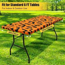 Halloween Orange Bat Print Elastic Tablecloth, Suitable For 4ft/6ft Party Decoration; Rectangular Folding Table Elastic Spandex Tablecloth, Combines Tabletop Protection Function, Suitable For Indoor And Outdoor Holiday Party Decoration, Reusable. - View 7