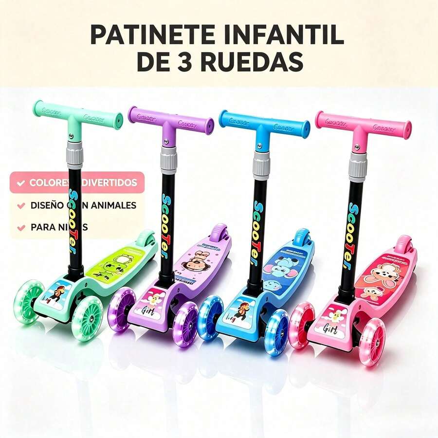Patinete Infantil 3 Ruedas | Ruedas Luminosas | Manillar Ajustable | Base Antideslizante | 3‑8 Años - Azul - Ver 1