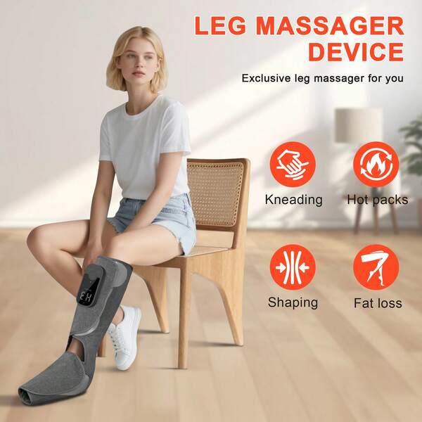 Cordless Air Compression Leg & Foot Massager With Graphene Heat, 3-Speed Electric Heated Calf & Foot Massaging Wrap With Digital Display For Muscle Relaxation,Single Pack, Black