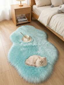 1pc Light Blue Cloud Faux Rabbit Fur Rug, Soft Comfortable Fluffy Material, Irregular Size, Cutting Error 1-5cm, Decorative Rug, Living Room Rug, Bedroom Rug, Entryway Rug, Kitchen Rug, Bathroom Rug, Gaming Room Rug, Study Rug, Walk-In Closet Rug, Thickened Rug, Autumn/Winter Rug, Fur Rug, Thick Rug - Multicolor - View 1