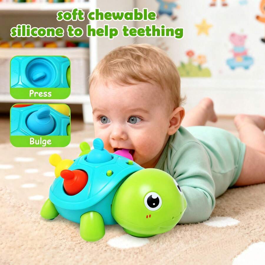 Electronic Crawling Turtle Toy, Built-In Music & Lights, Interactive Moving Sensory Plaything, Baby Early Education Toy For Fine Motor Skills Training, Perfect Birthday, Christmas, Halloween & All Holiday Gift