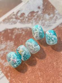 1pc 5D Full‑Cover Nail Stickers Embossed 3D Wave & Iridescent Starfish Design, Holographic Stereo Ocean Nail Decals, For Summer Beach Vacation DIY Manicure - Multicolor - View 8