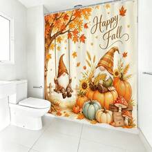 1pc Autumn Maple Leaf Pumpkin Shower Curtain, Vintage Design, Waterproof Bath Curtain, Suitable For Bathtub Partition, Bathroom Decor And Bathroom Accessories, Home Decor Gift - Multicolor - View 9