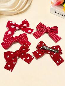 8pcs Girls Cute Red Polka Dot Striped Bow Hair Accessories, Bun, Side Braid, Loose Hair Clips For School, Birthday Party, Back To School (Random Color) - Red - View 5