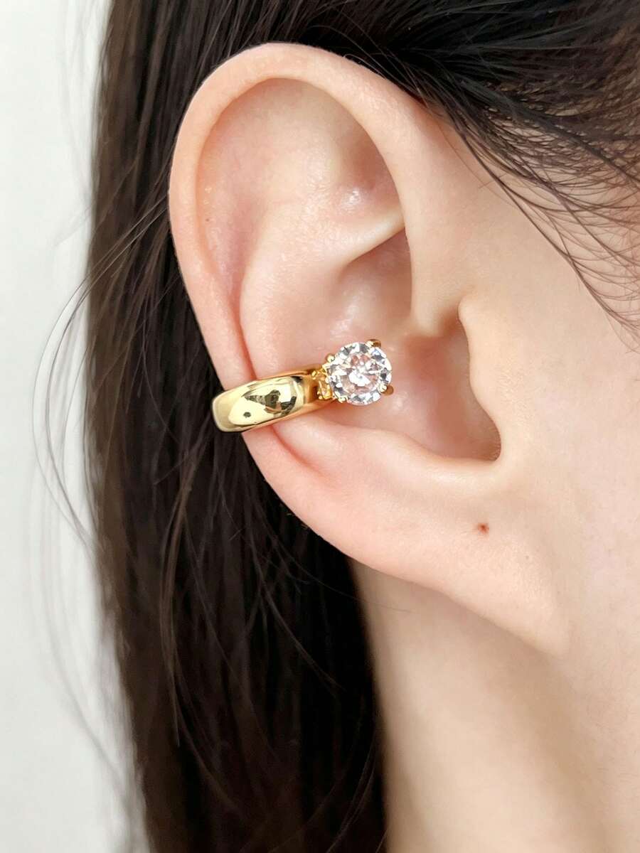 1pc Fashion Minimalist Inlaid Synthetic Zirconia Classic Design Versatile Casual Personalized Jewelry Women's Earrings, Suitable For Daily Wear, Gatherings And Commuting