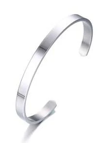 3pcs/1pc Fashion Open Cuff Bracelet Snake Chain Twisted Rope Chain Minimalist Premium Gold Layered Jewelry Fade-Resistant Men's Accessory Suitable For Daily Wear Valentine's Day Gift Back To School Party Banquet - Silver - View 6
