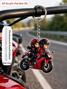 1pc 2D Flat Acrylic Motorcycle Couple Keychain, Motorcycle Theme Bag Charm, Personalized Creative Key Chain Decoration, Suitable For Car Keys, Backpack, Handbag, Couple Gift, Birthday And Anniversary Present - Multicolor - View 6