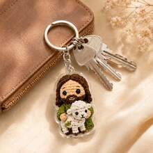 10Pcs Crochet Style Jesus Blessing Keychain (2D Flat Random Design) Cute Christian Theme Acrylic Pendant Knit Effect Faith Backpack Charm Party Gift Blessing Birthday Holiday Present - View 5