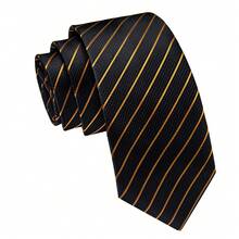 5Pcs Men Black Gold Striped Tie Pocket Square Cufflinks Boutonniere Tie Clip Set, Random Cufflink Pattern, Suit Accessories For Wedding - Black - View 4