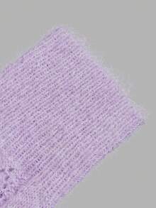 Cardigan Rajut Wanita Warna Ungu Muda, Tepi Bergelombang, Leher V, Tekstur Berongga, Kancing Mutiara, Lengan Panjang, Jaket Rajut, Musim Gugur - Mauve Purple - View 7