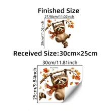 1/4 Sheets Cute Fall Woodland Animals Static Window Clings Raccoon Maple Leaf Reusable Decals For Kids Room Autumn Decor Home Decoration - Multicolor - View 12