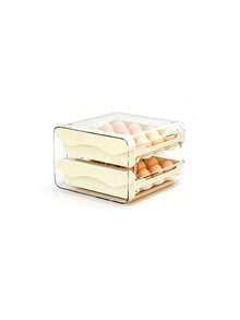 Double Layer Transparent 32-Grid Egg Storage Box, Stackable Household Egg Tray, Smooth Glossy Finish, With Convenient Handle, Suitable For Kitchen And Refrigerator Storage, Modern Kitchen Essential - Multicolor - View 12