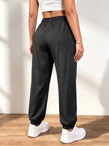 Women's Casual Tapered Long Pants For Spring And Autumn, With Drawstring And Zipper Pockets, Breathable Black - Black - View 3